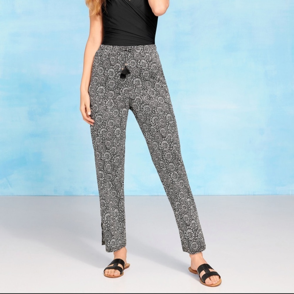 Miraclesuit x Talbots Woven Cotton Beach Pants Black & White Print Size XSmall